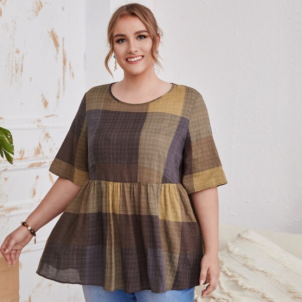 

Plus Color Block Peplum Top, Multicolor