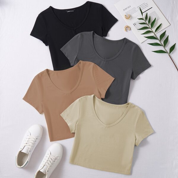 

4pack Solid Crop Tee, Multicolor