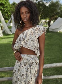 SHEIN Unity Top de un hombro con estampado de paisley