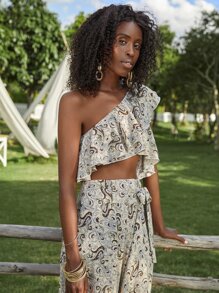 SHEIN Unity Top de un hombro con estampado de paisley