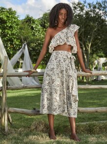 SHEIN Unity Top de un hombro con estampado de paisley