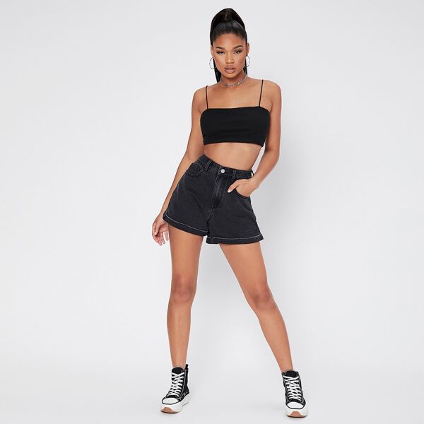 

High Waist Denim Shorts, Black