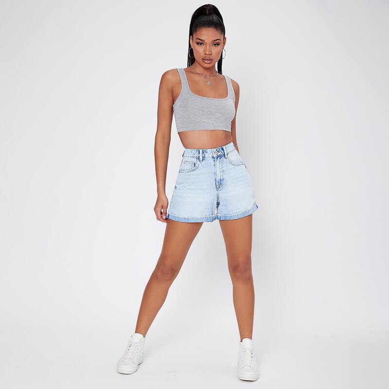 

High Waist Denim Shorts, Light wash