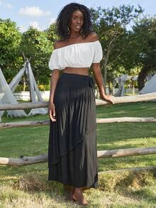 Puff Sleeve Bardot Crop Top - White - View 3