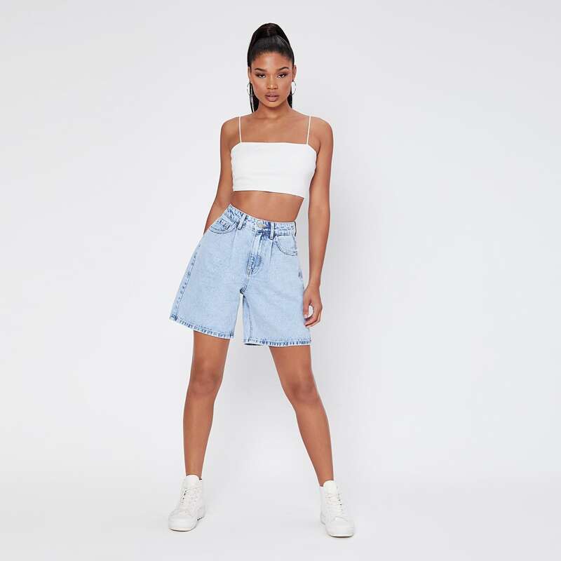 

High Waist Bermuda Denim Shorts, Light wash