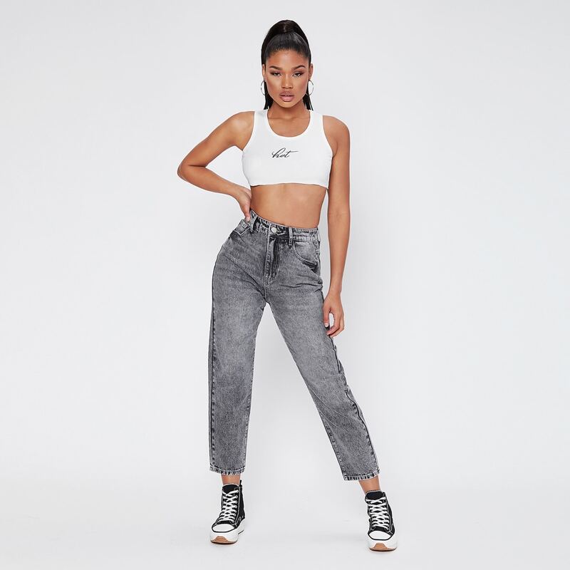

High Waist Straight Leg Jeans, Grey