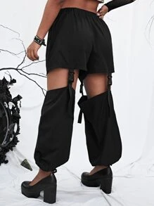 PUNK Plus Buckle Cut Out Carrot Trousers - Black - View 2