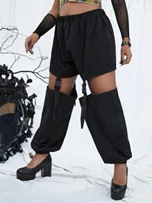 PUNK Plus Buckle Cut Out Carrot Trousers - Black - View 3