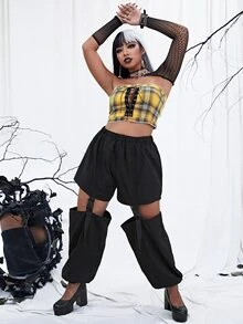 PUNK Plus Buckle Cut Out Carrot Trousers - Black - View 4