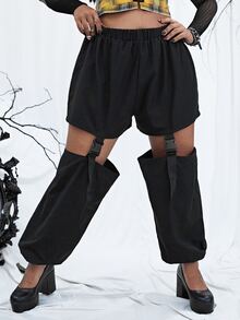 PUNK Plus Buckle Cut Out Carrot Trousers - Black - View 5