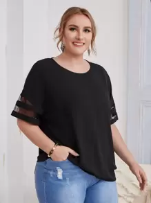 EMERY ROSE Top con malla transparente - Negro - Ver 2