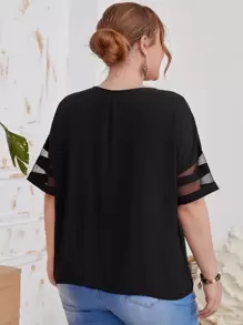 EMERY ROSE Top con malla transparente - Negro - Ver 3