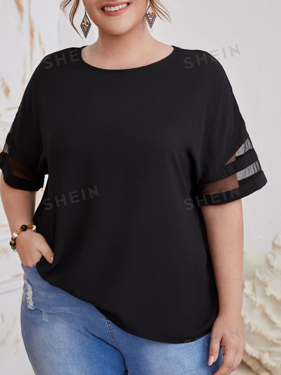 EMERY ROSE Top con malla transparente - Negro - Ver 1