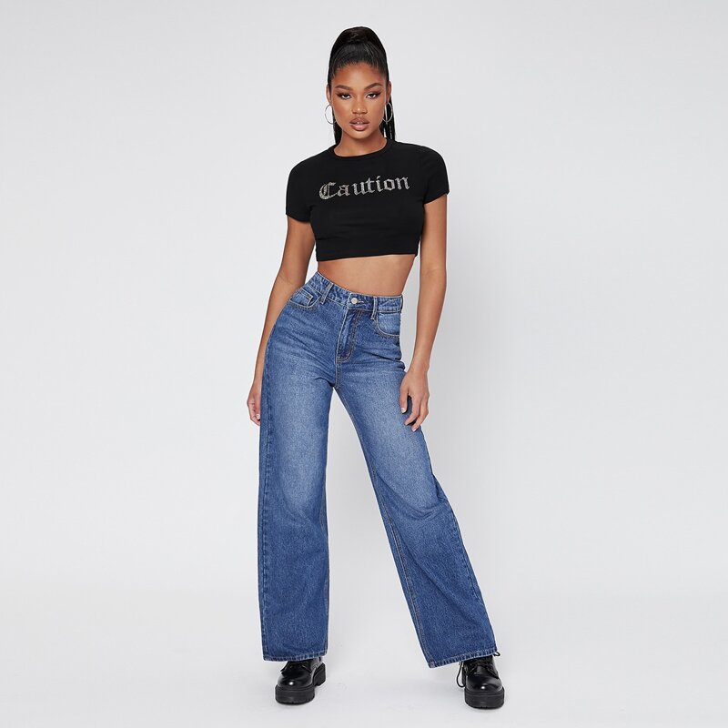 

High Waist Wide Leg Jeans, Dark wash