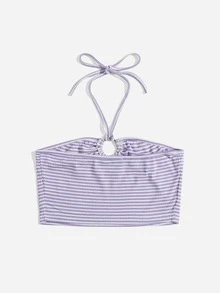 SHEIN EZwear 條紋羅紋針織繞頸上衣 - 紫丁香色 - 查看 2