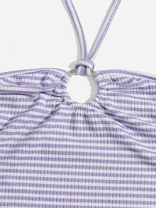 SHEIN EZwear 條紋羅紋針織繞頸上衣 - 紫丁香色 - 查看 4