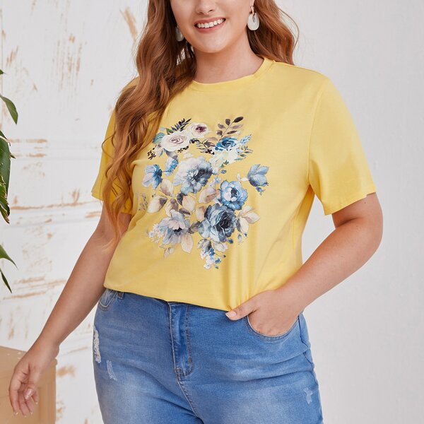 

Plus Floral Print Tee, Yellow