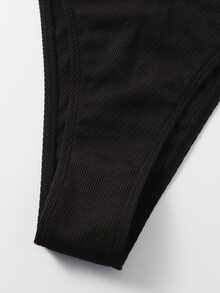 Rib Triangle High Cut Bikini Set, For Summer Beach Vacation - Black - View 6