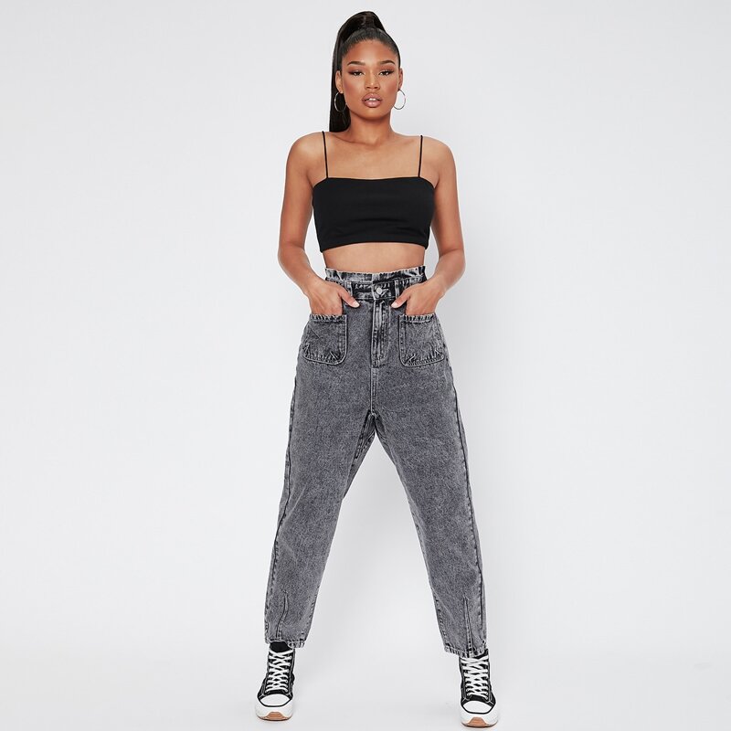 

High Waist Mom Jeans, Grey