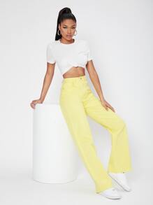Vintage 90s High-Waist Denim Boyfriend Fit Jeans - Yellow - View 1