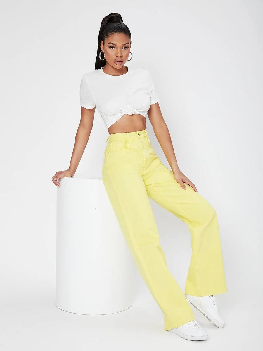 Vintage 90s High-Waist Denim Boyfriend Fit Jeans - Yellow - View 1