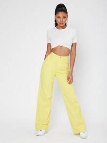 Vintage 90s High-Waist Denim Boyfriend Fit Jeans - Yellow - View 3
