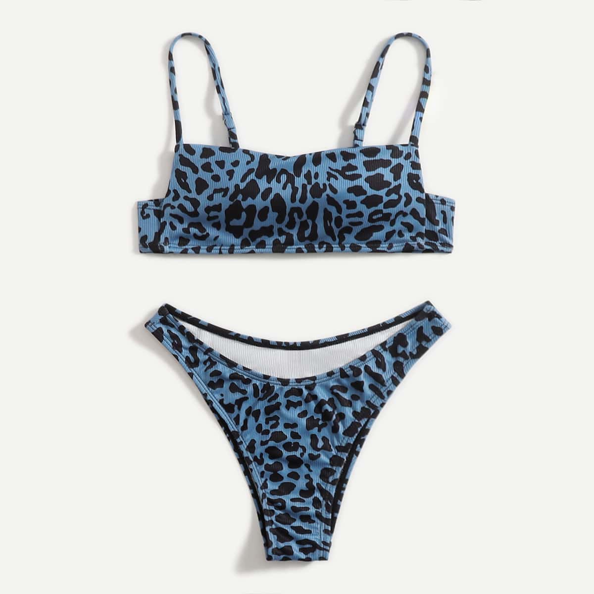 

Leopard Print Bikini Swimsuit, Blue