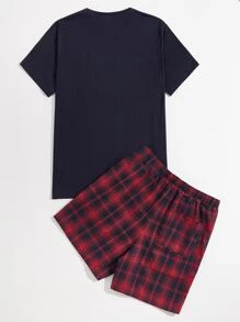 SHEIN Đồ mặc nhà Nam Nghề thêu Túi Thú vật Sọc ca rô Giải trí - Nhiều màu - Xem 2