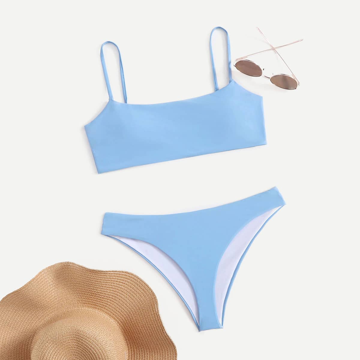 

Simple Solid Bikini Swimsuit, Baby blue