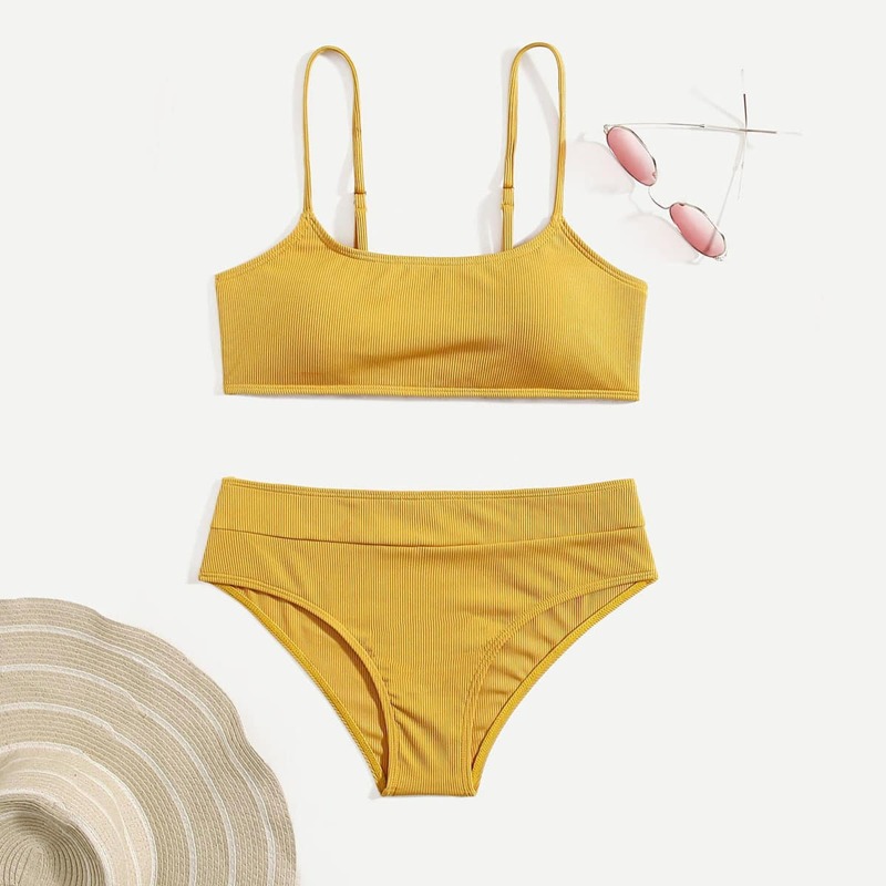 

Solid Rib Bikini Swimsuit, Yellow