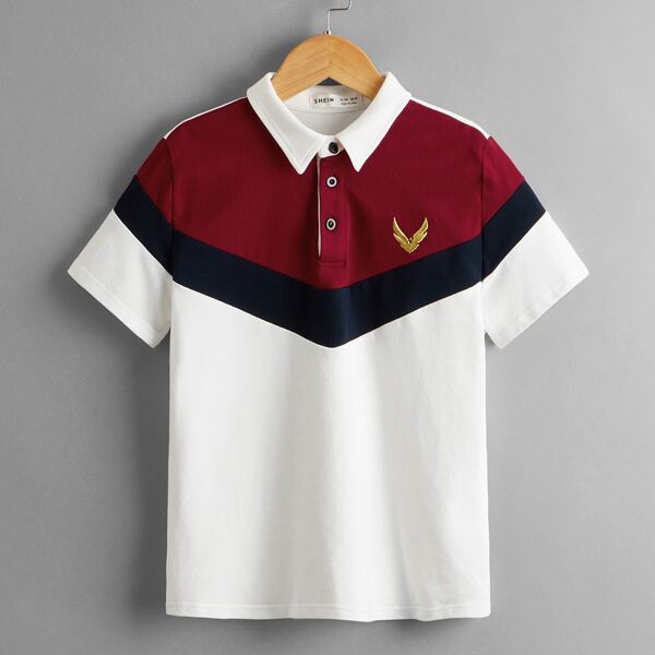 

Boys Bird Embroidered Colorblock Polo Shirt, Multicolor