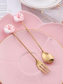 2pcs Donut Detail Spoon & Fork - Pink - View 3