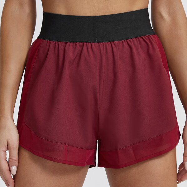 

Solid Wide Band Waist Sports Shorts, Burgundy