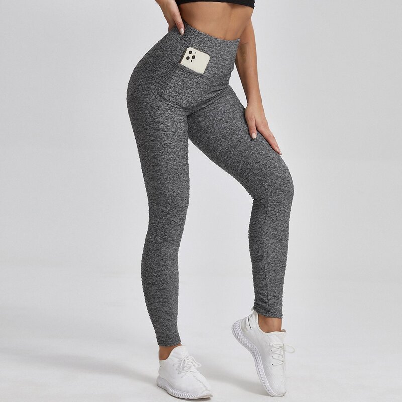 

Marled Knit Sports Leggings With Phone Pocket, Dark grey