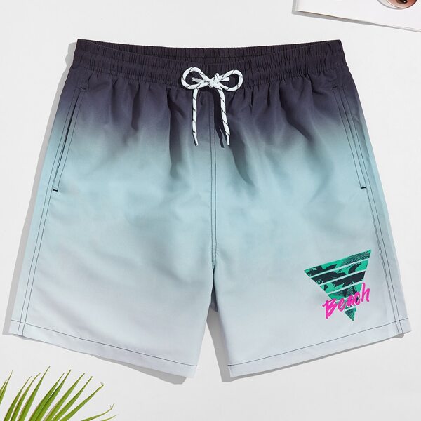 

Men Letter Graphic Ombre Swim Trunks, Multicolor
