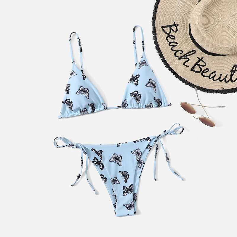 

Butterfly Print Bikini Swimsuit, Blue