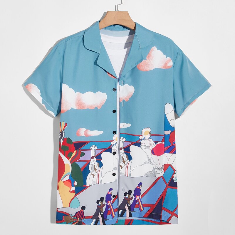 

Guys Figure Graphic Button Through Shirt, Multicolor