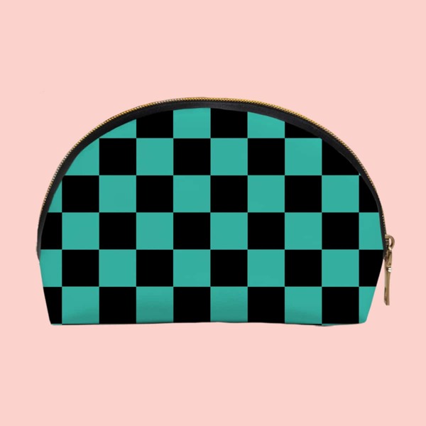 

Checkered Roundtop Makeup Bag, Green