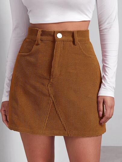 SHEIN EZwear Buttoned Front Cord Skirt