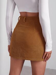 SHEIN EZwear Buttoned Front Cord Skirt