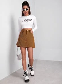 SHEIN EZwear Buttoned Front Cord Skirt