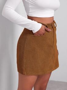 SHEIN EZwear Buttoned Front Cord Skirt
