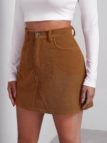 SHEIN EZwear Buttoned Front Cord Skirt