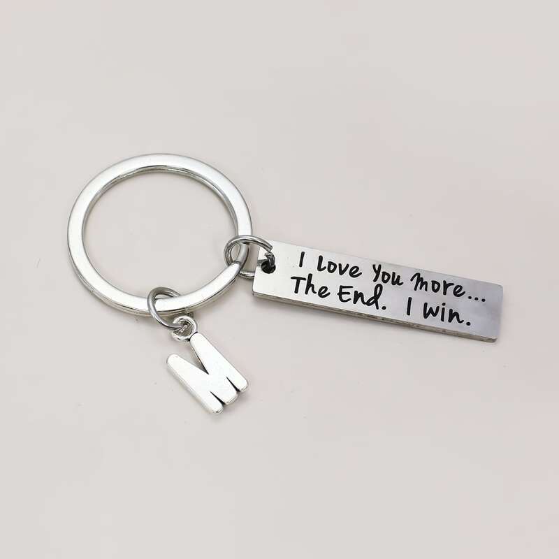 

Slogan Graphic Geometric Charm Keychain, Silver