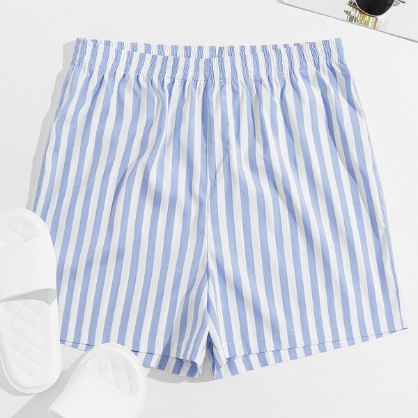 

Men Striped Sleep Shorts, Blue and white
