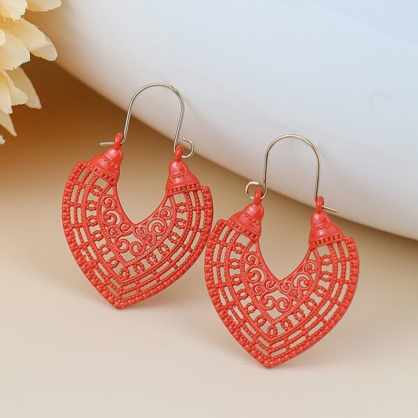 

Hollow Out Hoop Earrings, Red