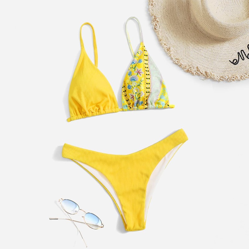 

Floral Print Bikini Swimsuit, Yellow
