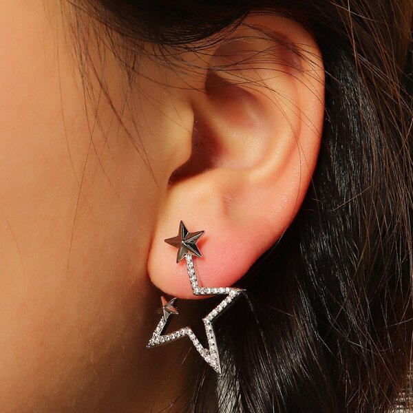 

Zircon Decor Star Design Earrings, Silver