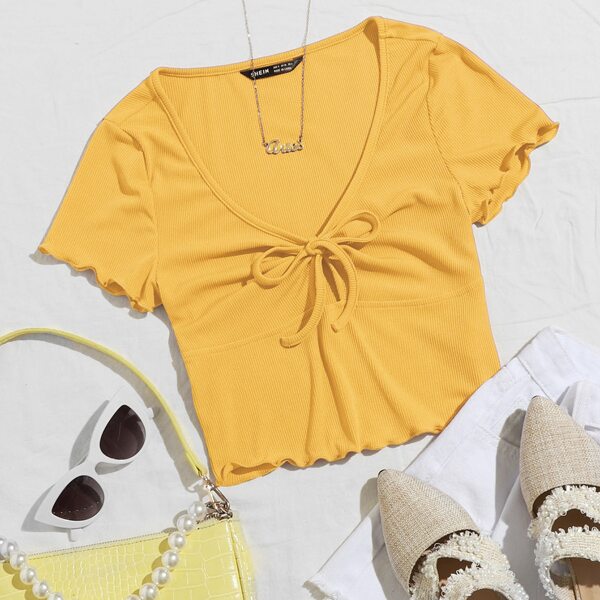 

Lettuce Trim Knot Front Top, Yellow