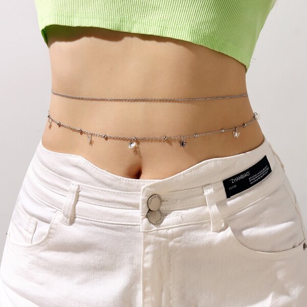 

Butterfly Charm Layered Waist Chain, Silver